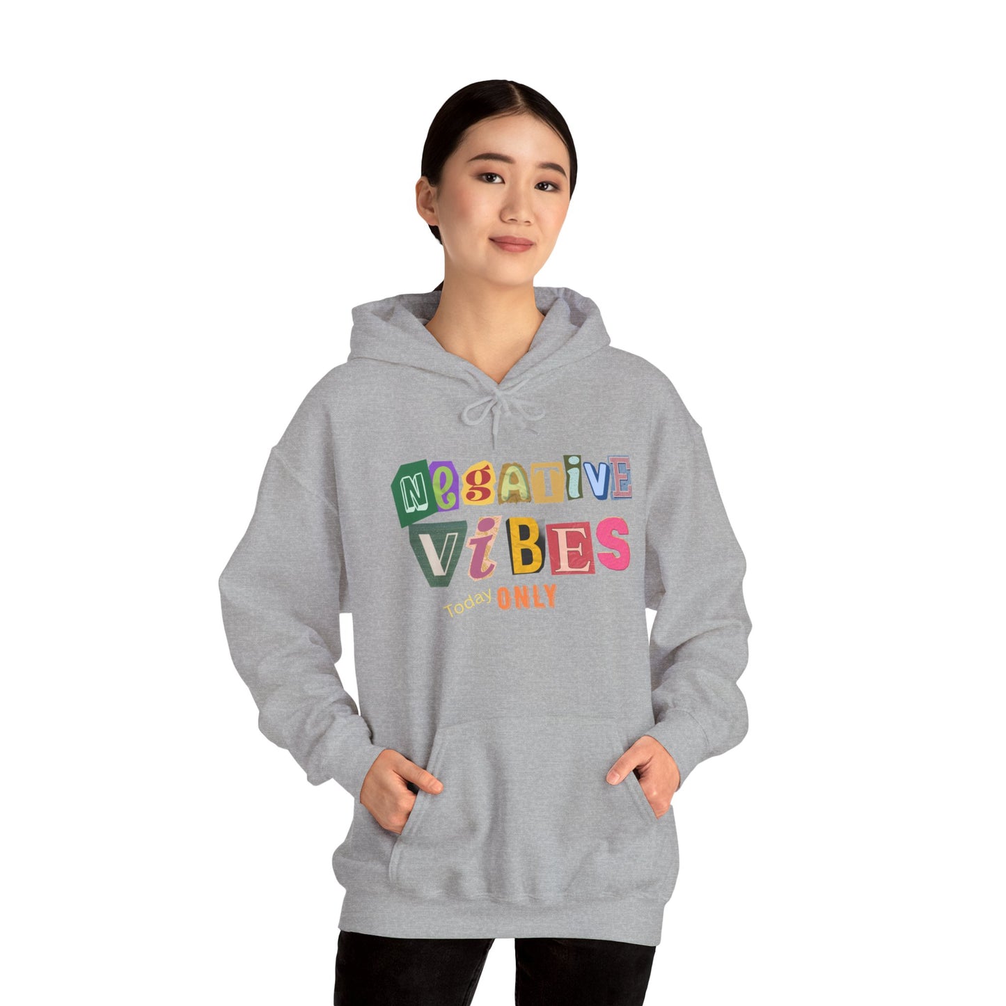 Negative Vibes Hoodie - Unisex Heavy Blend Sweatshirt, Casual Outfit, Gift for Friends, Mood Apparel, Statement Clothing