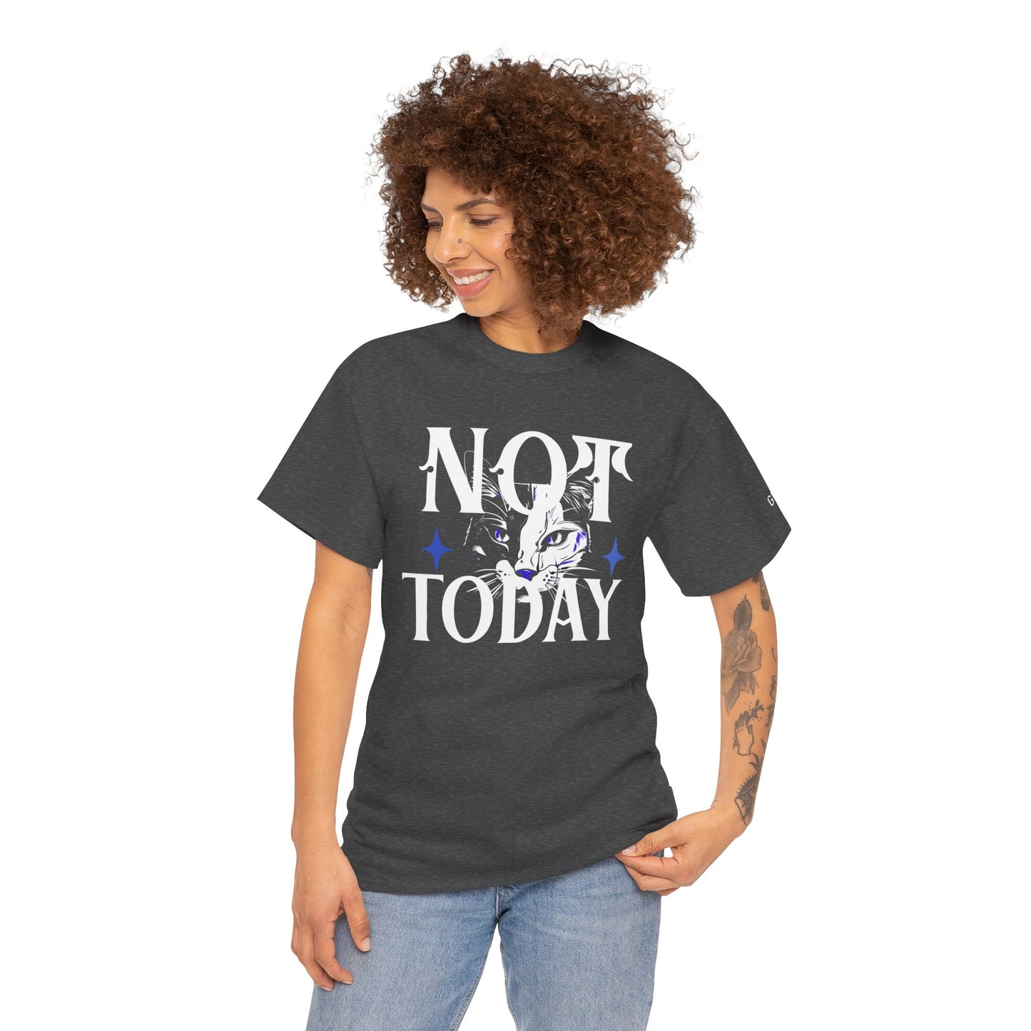Unisex Heavy Cotton Tee - Not Today Graphic T-Shirt, Casual Wear, Gift for Cat Lovers, Daily Motivation, Comfortable Everyday Tee