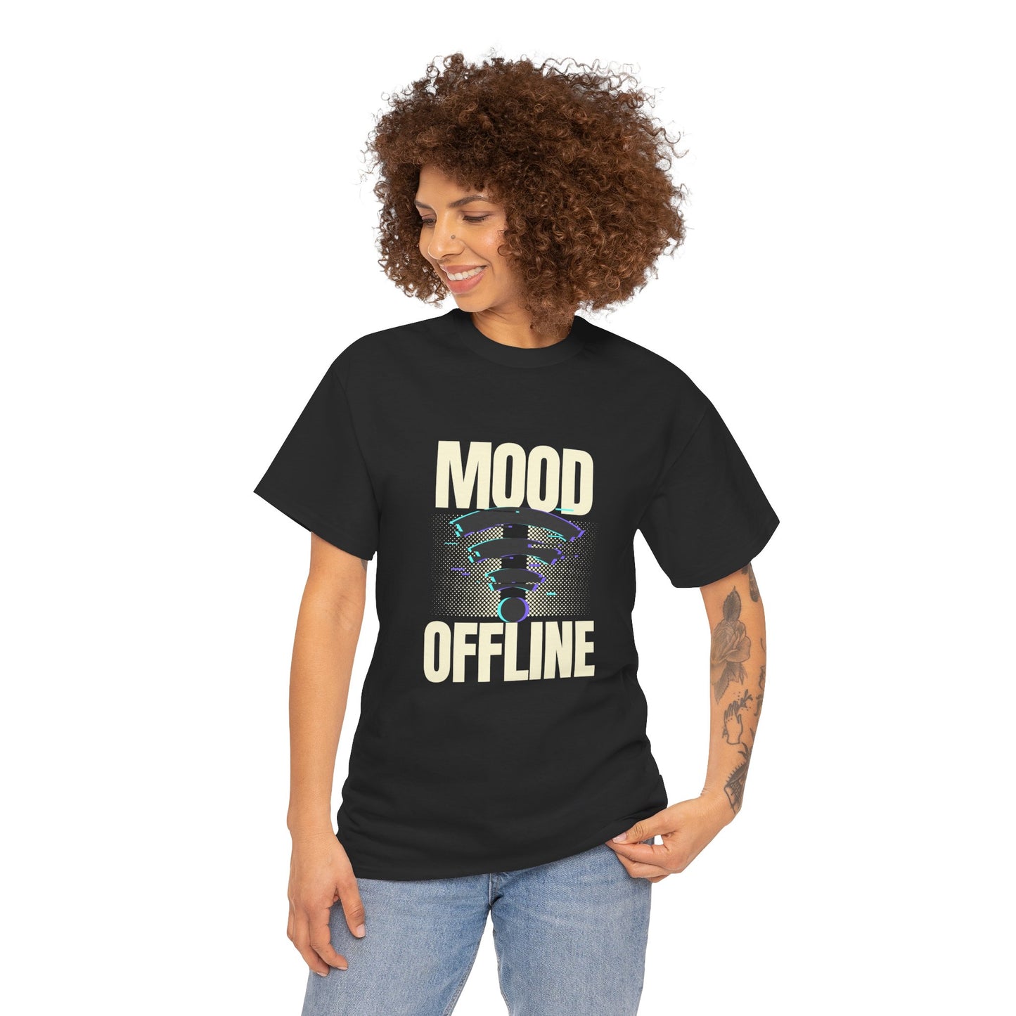 Mood Offline Unisex Heavy Cotton Tee | Casual Wear, Gift for Friends, Relaxing Vibes, Tech Break, Comfortable Tee