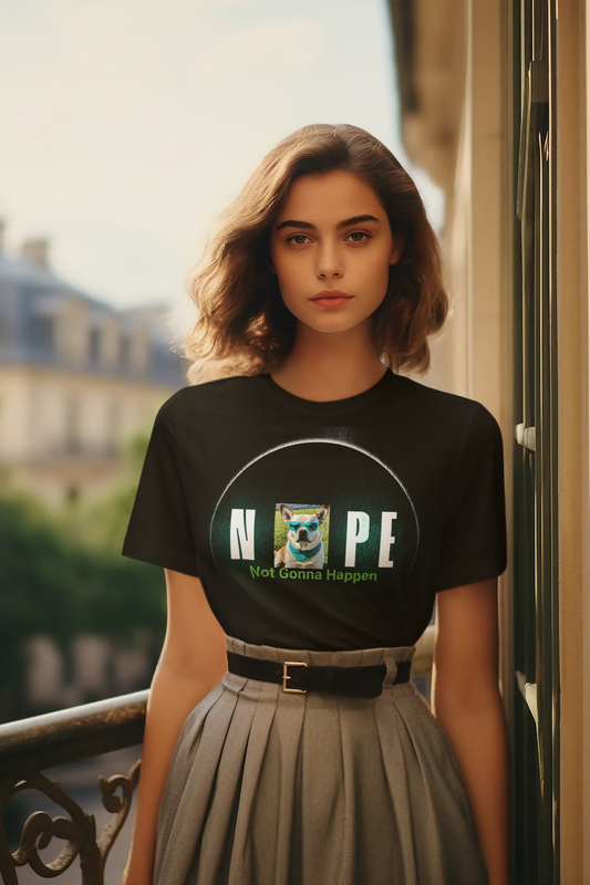 Funny Graphic T-Shirt, Nope Not Gonna Happen Tee, Humorous T-Shirt for Dog Lovers, Unisex Casual Wear, Gift for Friends